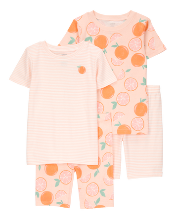Kid Orange Striped Snug Fit Cotton 4-Piece Pajamas, 