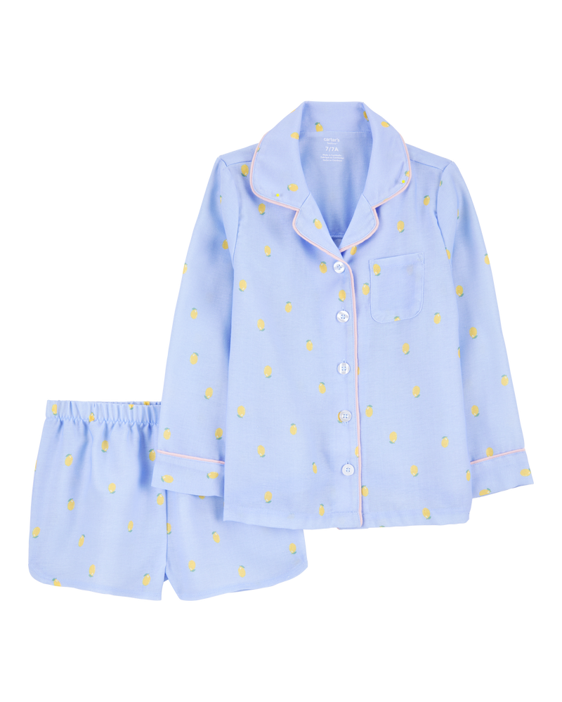 Kid Lemon Print Loose Fit 2-Piece Pajamas - Blue, image 1 of 3 slides