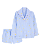 Kid Lemon Print Loose Fit 2-Piece Pajamas - Blue, image 1 of 3 slides