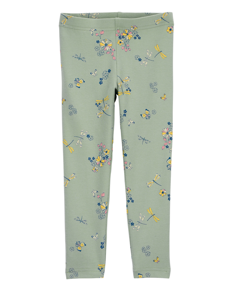 Toddler Floral Print Stretch Leggings, image 1 of 4 slides