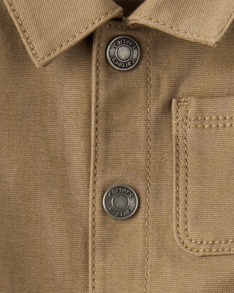 Baby Boy Canvas Long-Sleeve Jumpsuit - Brown, image 4 of 5 slides