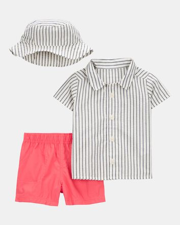 Baby 3-Piece Button-Down Shirt & Short Set, 
