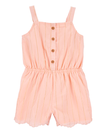 Baby Boho Button-Up Crinkle Romper - Coral, 