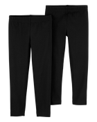 Baby 2-Pack Black Cotton Stretch Leggings, image 1 of 3 slides