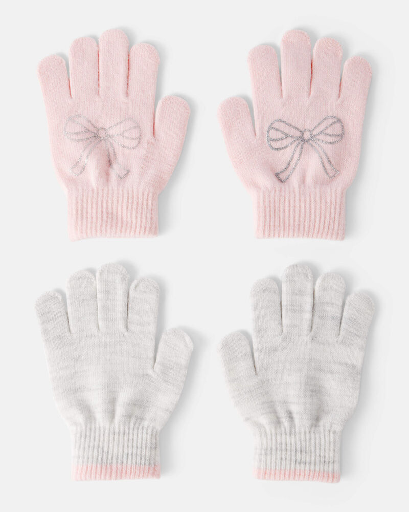 Girls 2-Pack Bow Winter Gloves - Grey/Pink, image 1 of 2 slides