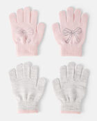 Girls 2-Pack Bow Winter Gloves - Grey/Pink, image 1 of 2 slides