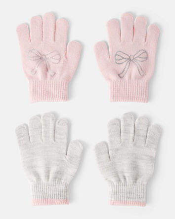 Girls 2-Pack Bow Winter Gloves - Grey/Pink, 