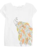 White - Baby Peacock Bow Back Graphic Tee