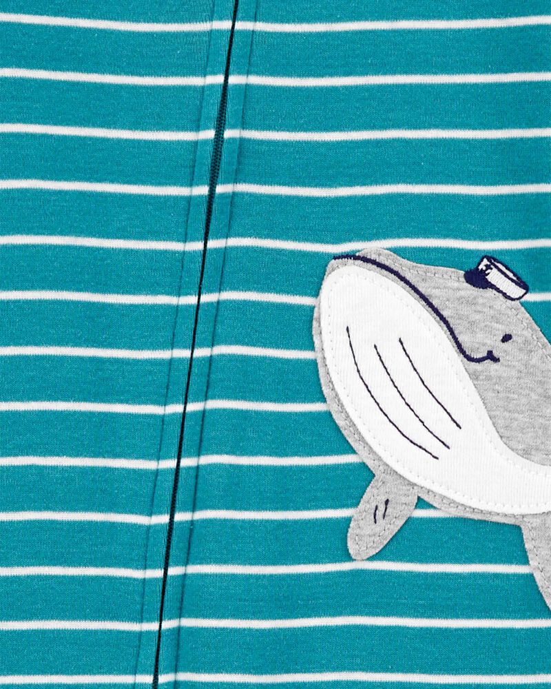 Baby 1-Piece Striped Whale 100% Snug Fit Cotton Footie Pajamas, image 2 of 4 slides
