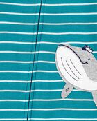 Baby 1-Piece Striped Whale 100% Snug Fit Cotton Footie Pajamas, image 2 of 4 slides