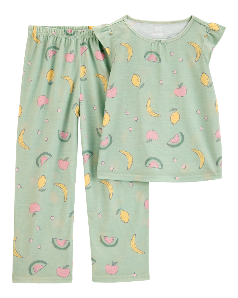 Girls Fruit Loose Fit 2-Piece Pajamas - Green, image 1 of 3 slides