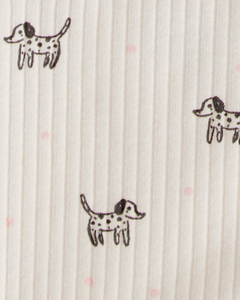 Toddler 2-Piece Dog Print Ribbed Tee & Pull-On Pant Set - Ivory, image 2 of 3 slides