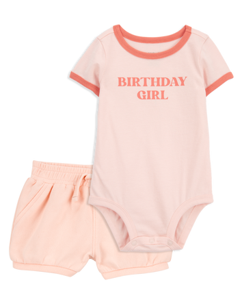 Baby 2-Piece Birthday Girl Bodysuit & Short Set, 