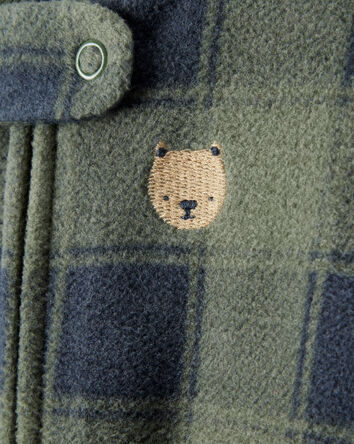 Baby Boy Bear Plaid Print Fleece Loose Fit Long-Sleeve Sleep & Play Pajamas - Green, 