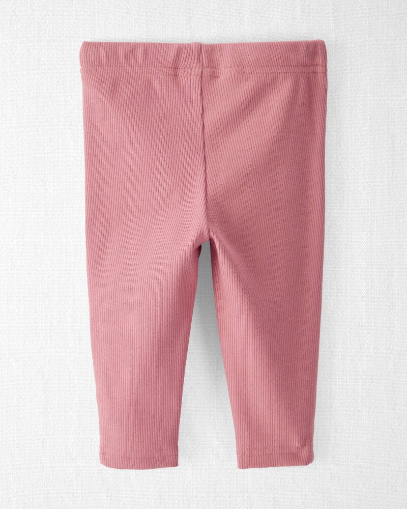Baby Organic Cotton Rib Drawstring Leggings in Dark Blush, image 2 of 5 slides