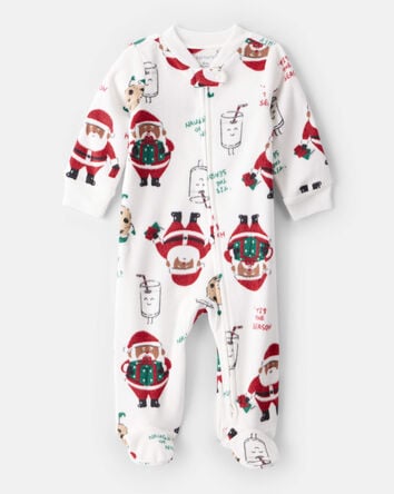 Baby Brown Santa Milk & Cookies Loose Fit Fleece Long-Sleeve Sleep & Play Pajamas - White, 