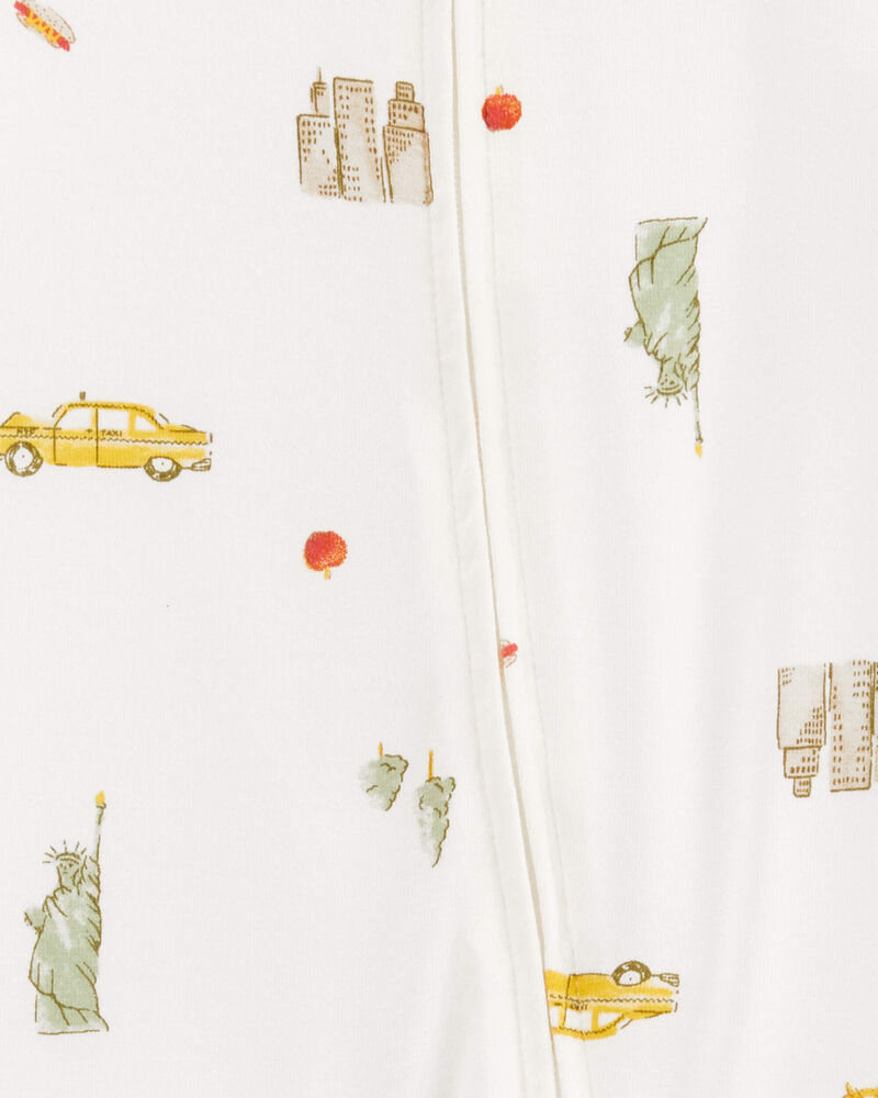 Baby New York City Print 2-Way Zip PurelySoft Sleep & Play Pajamas - Ivory, image 3 of 6 slides