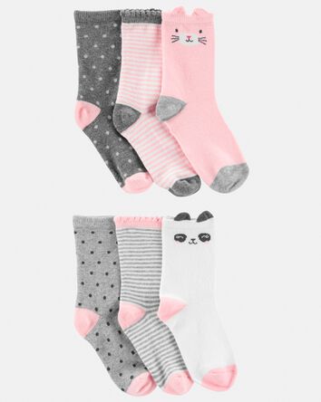 Girls 6-Pack Critter Crew Socks - Pink/Grey, 