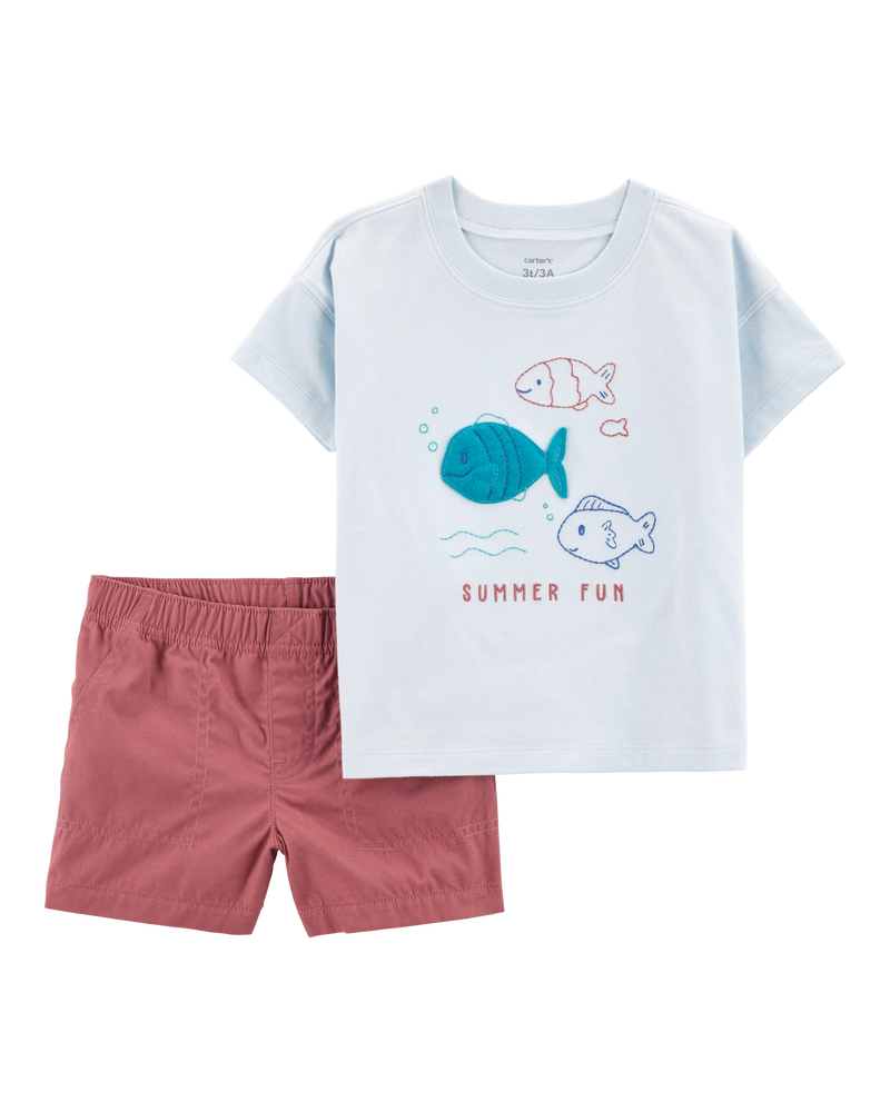Toddler 2-Piece Fish Summer Fun Tee & Pull-On Shorts Set, image 1 of 4 slides