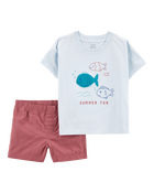 Toddler 2-Piece Fish Summer Fun Tee & Pull-On Shorts Set, image 1 of 4 slides