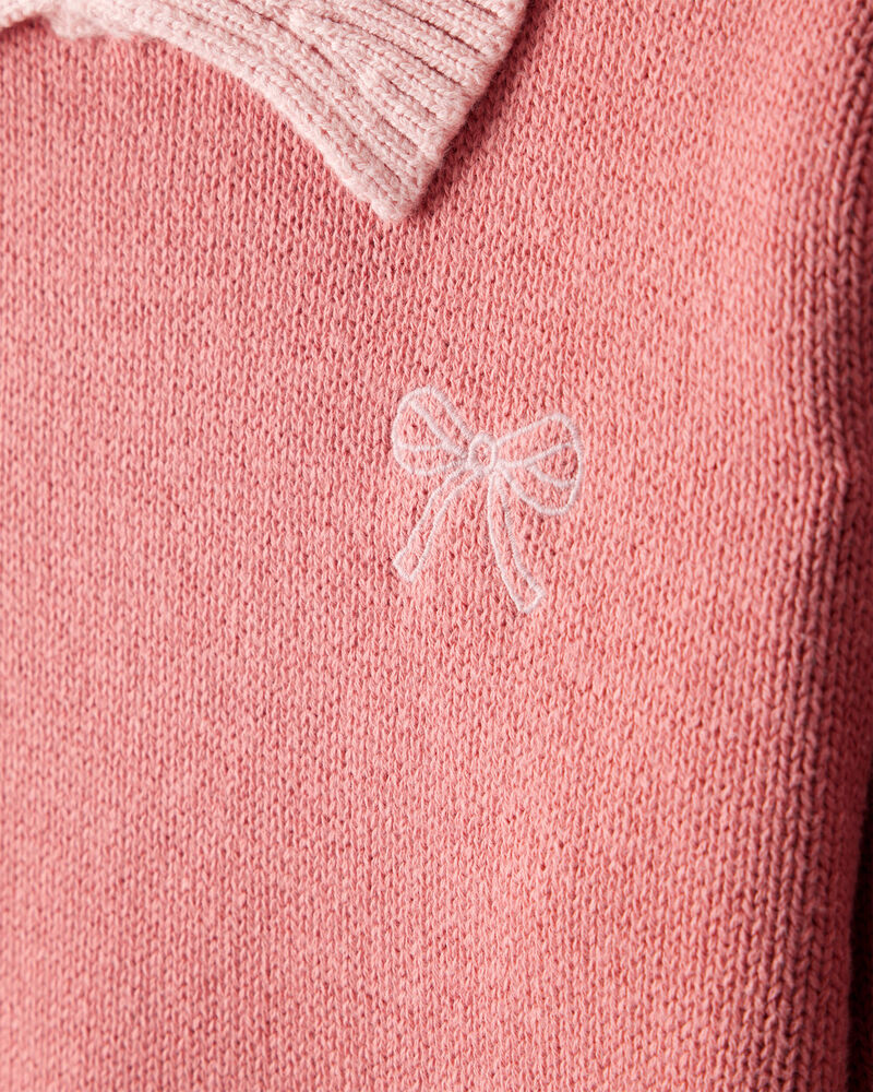 Toddler Girl Bow Cotton Long-Sleeve Sweater - Pink, image 2 of 4 slides