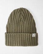 Baby Organic Cotton Ribbed Knit Beanie in Olive, image 1 of 3 slides