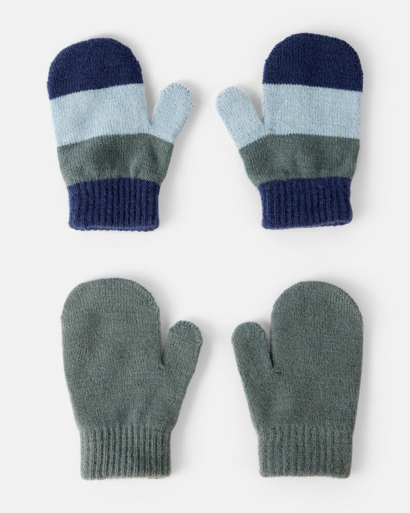 Toddler Boy 2-Pack Striped Winter Mittens - Blue/Green, image 1 of 2 slides