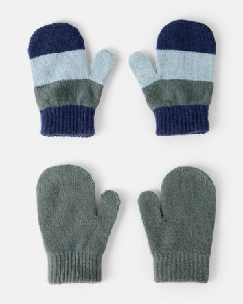Toddler Boy 2-Pack Striped Winter Mittens - Blue/Green, 