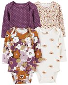 Baby 4-Pack Long-Sleeve Floral & Polka Dot Bodysuits, image 1 of 8 slides