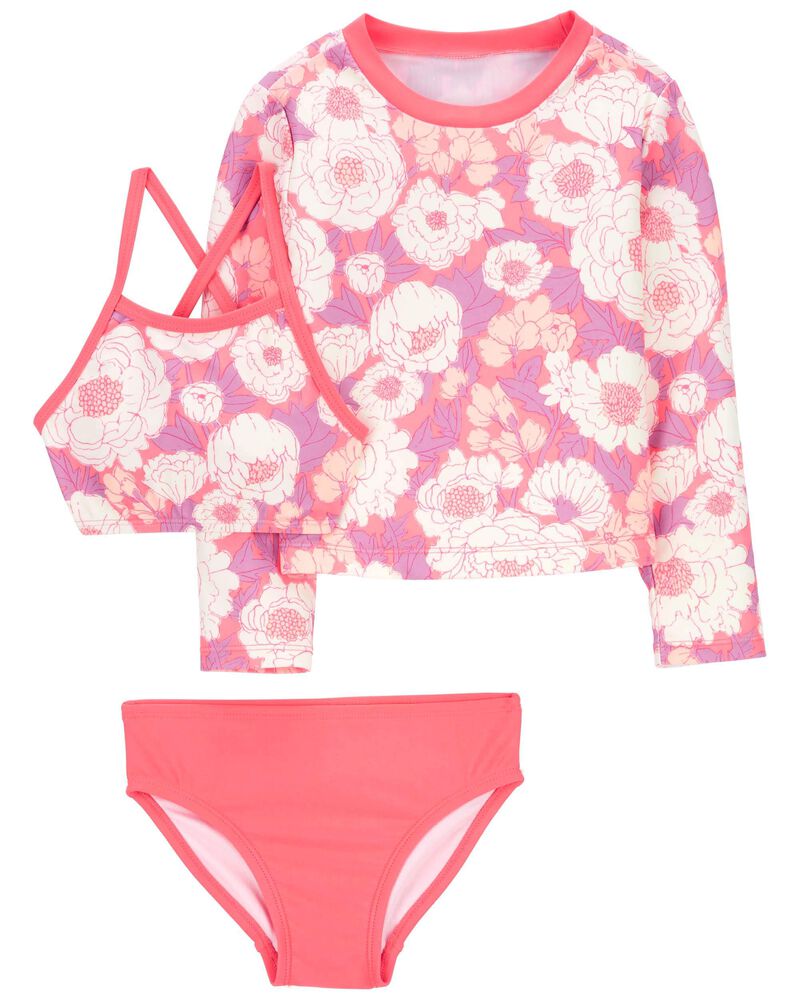 Baby 3-Piece Floral Print Rashguard Swimsuit Set, image 1 of 4 slides