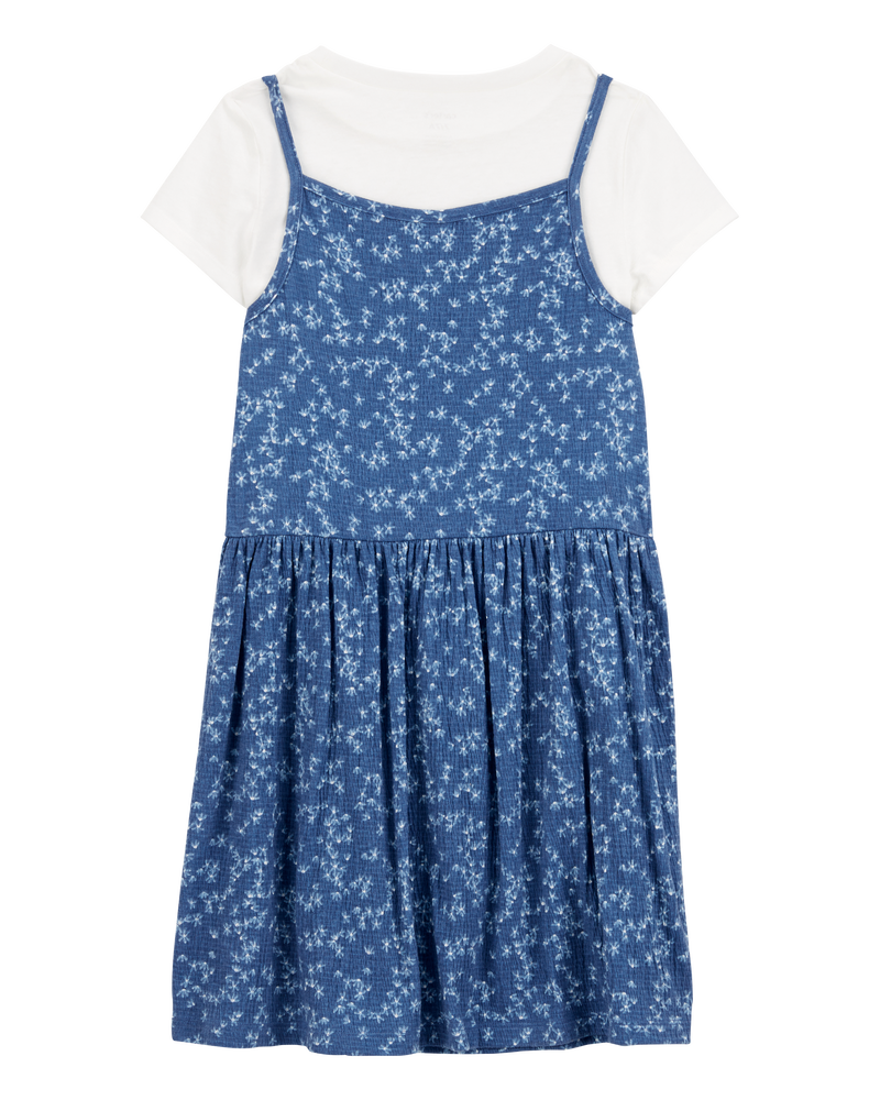Kid 2-Piece Tee & Floral Dress Set - Blue/White, image 2 of 6 slides