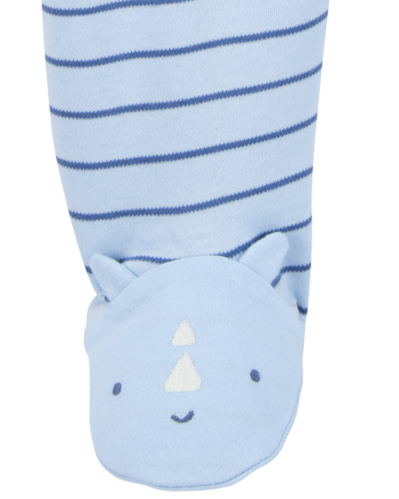 Baby Boy Rhino Striped 2-Way Zip Cotton Sleep & Play Pajamas - Blue, image 3 of 4 slides
