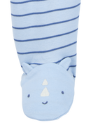 Baby Boy Rhino Striped 2-Way Zip Cotton Sleep & Play Pajamas - Blue, image 3 of 4 slides