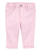 Baby Woven Embroidered Hem Pants - Pink, image 1 of 5 slides
