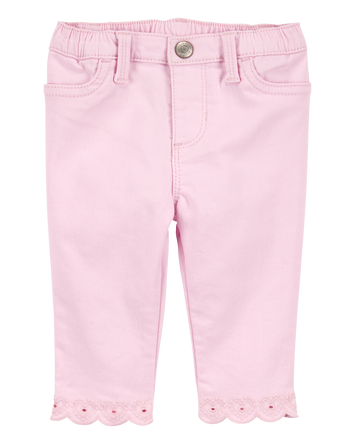 Baby Woven Embroidered Hem Pants - Pink, 