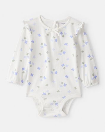 Baby Girl Butterfly Print Long-Sleeve Bodysuit - Ivory, 