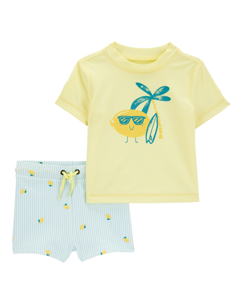 Baby Boy 2-Piece Lemon Rashguard & Swim Trunk Set - Yellow/Blue, 