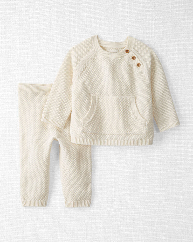 Baby Organic Cotton Sweater Knit Pullover Set in Cream, image 1 of 5 slides