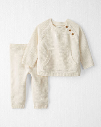 Baby Organic Cotton Sweater Knit Pullover Set in Cream, 