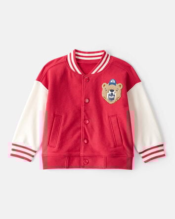 Baby Boy Bear Varsity Long-Sleeve Fashion Bomber Jacket - Red, 