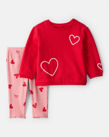Baby Girl Valentine's Day 2-Piece Heart French Terry Tee & Pant Set - Red, 
