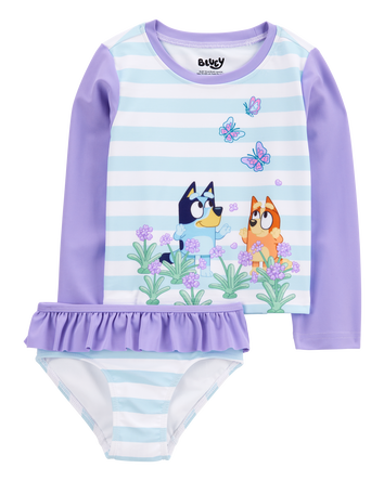 Toddler Bluey™ 2-Piece Rashguard Swimsuit Set - Blue/Purple, 