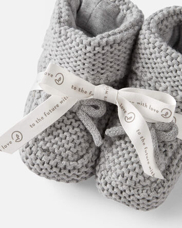 Baby Organic Cotton Crochet Booties in Gray, 