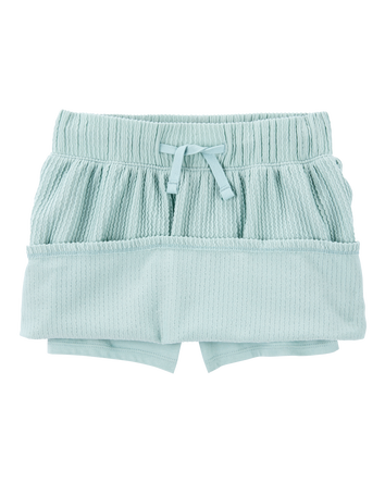 Kid Ribbed Textured Drawstring Skort -  Green, 