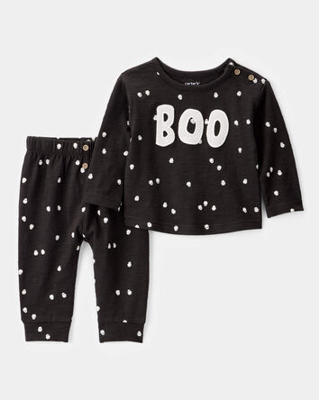 Baby 2-Piece Ghost Print Halloween Outfit Set - Black, 