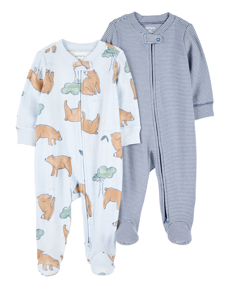 Baby 2-Pack 2-Way Zip Cotton Sleep & Play Pajamas, image 1 of 4 slides