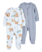 Baby 2-Pack 2-Way Zip Cotton Sleep & Play Pajamas, image 1 of 4 slides