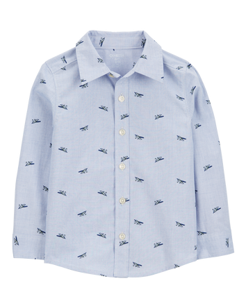 Toddler 2-Piece Airplane Print Button-Down Shirt & Canvas Overalls Set, 