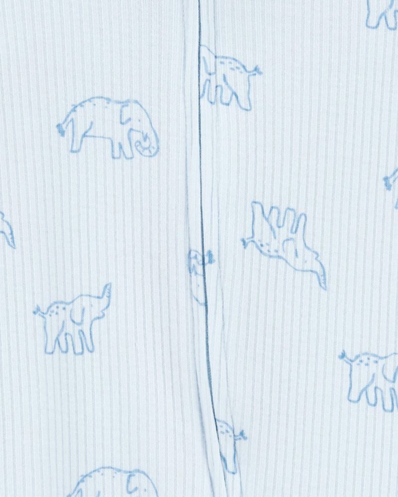 Baby Elephant Print 2-Way Zip Sleep & Play Pajamas - Blue, image 2 of 3 slides