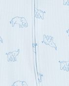 Baby Elephant Print 2-Way Zip Sleep & Play Pajamas - Blue, image 2 of 3 slides